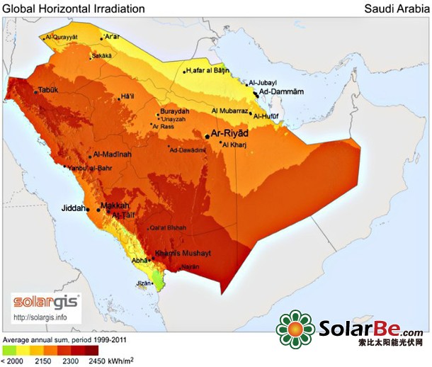 沙特拥有较高的DNI值