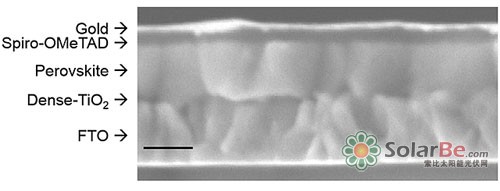 开发的钙钛矿太阳能电池的截面图