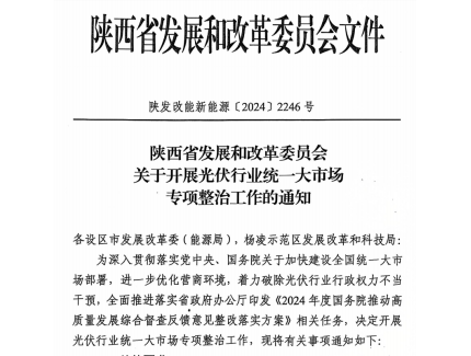 陕西开展光伏专项整治：强制产业配套、资金捐赠、暂停分布式备案等六大类