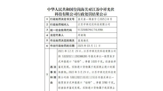 违规！两光伏企业被海关处罚