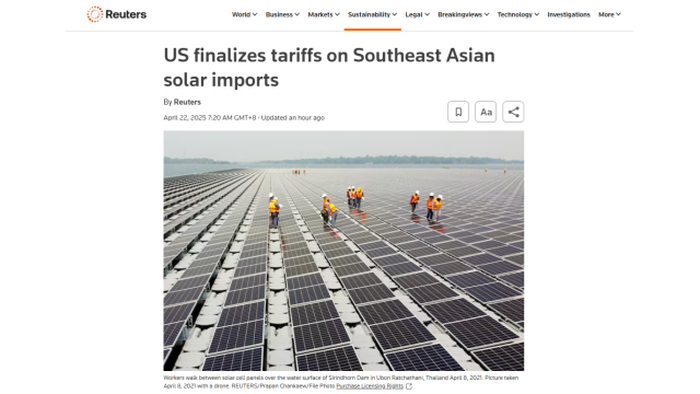 最高3500% ！美国对东南亚太阳能电池征收高额关税
