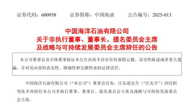 中国海油董事长辞任