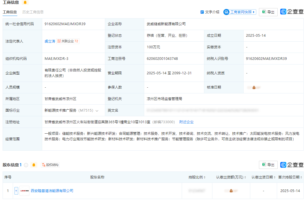 注资100万，隆基绿能成立新能源公司