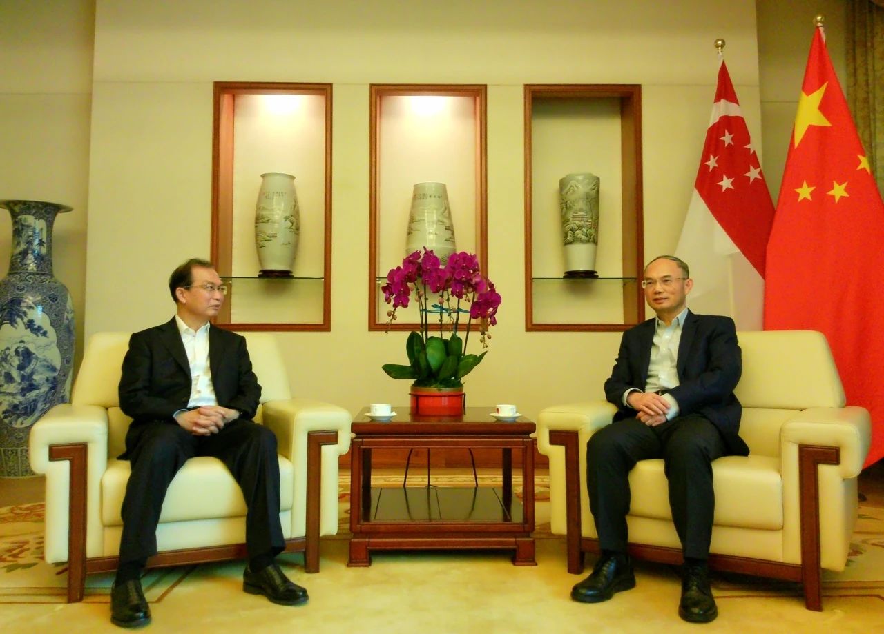 中国华电董事长江毅与中国驻新加坡大使和新加坡能源集团会谈