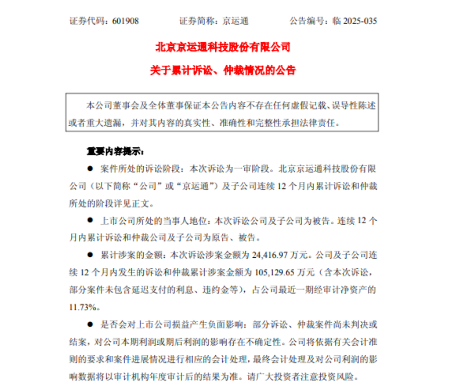 {累計(jì)涉訴金額10.5億！京運(yùn)通遭地方國資起訴