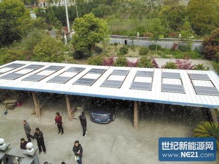 莫志凯在车库顶上铺上了大片蓝紫色的采光板。记者薛智谊摄