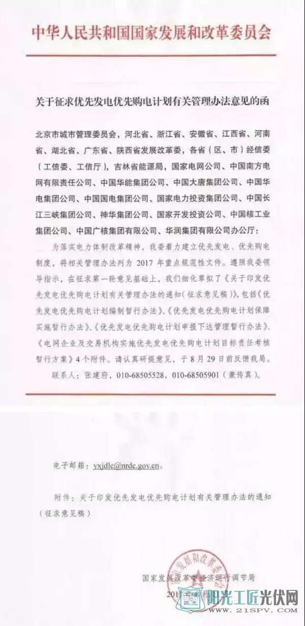 国家发改委：关于征求优先发电优先购电计划有关管理办法意见的函