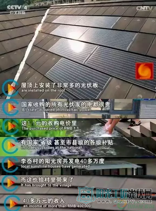 【走遍中国】5集系列片《点亮生活》（3）我家阳光能挣钱，介绍了浙江省宁波县李奥村利用光伏发电致富的事。