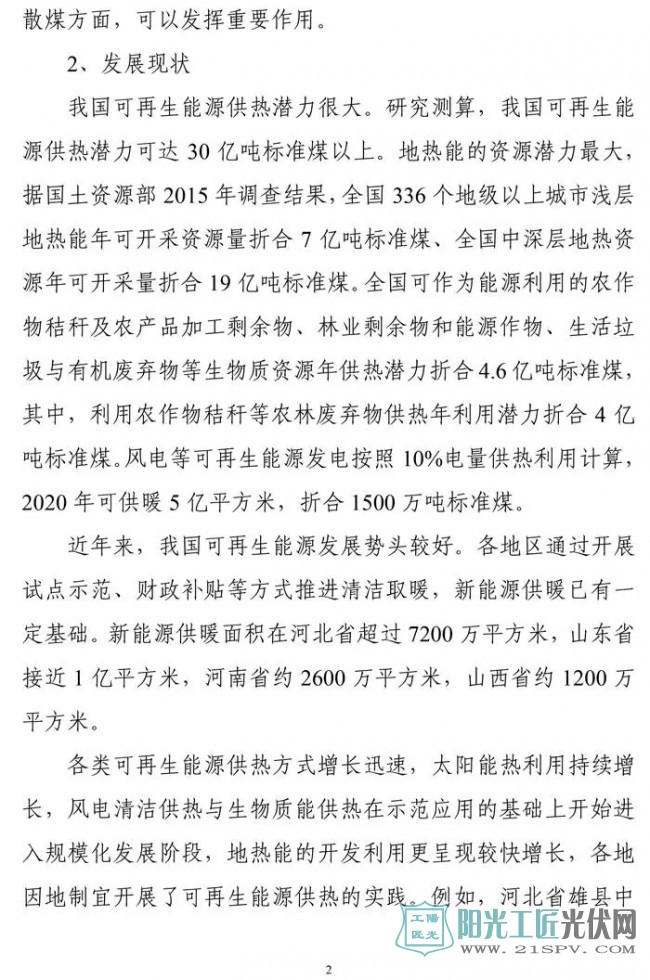 国家能源局综合司 关于征求对《关于促进可再生能源供热的意见》的函