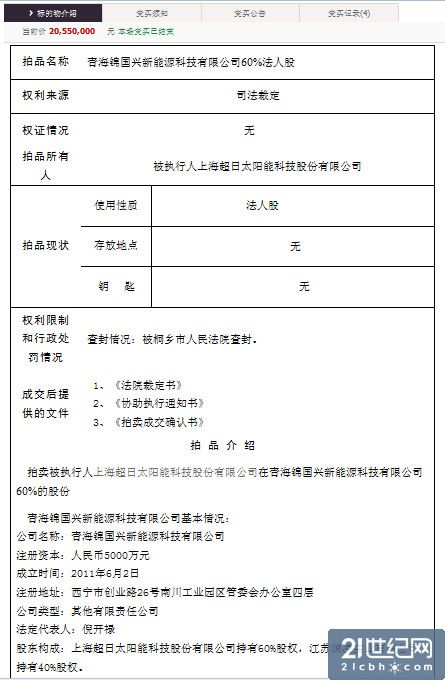五千人围观ST超日淘宝卖子公司 两人出价折价七成成交